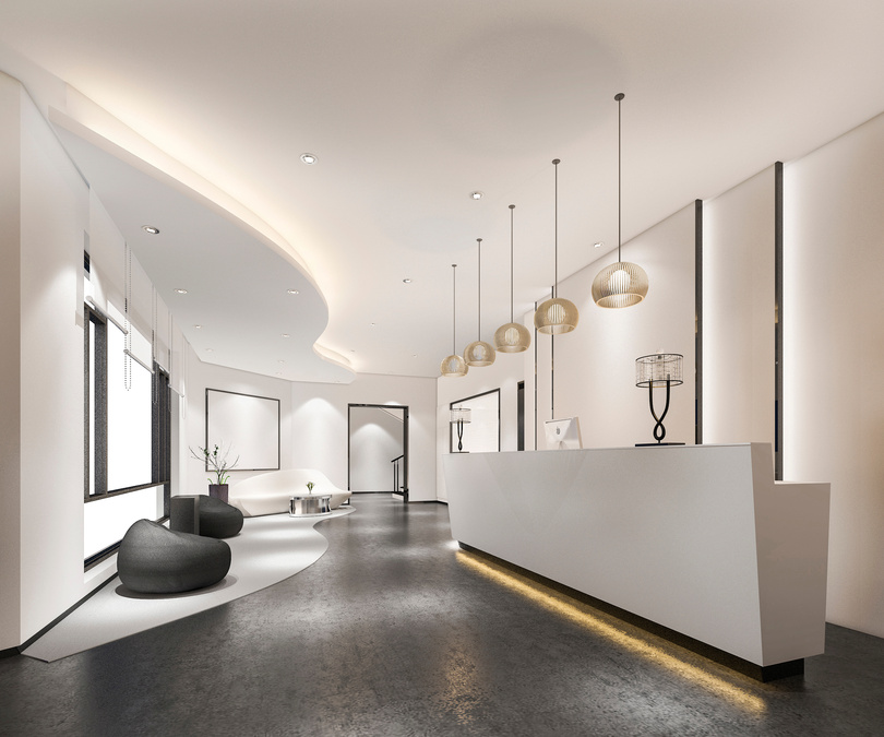 3D Rendering of Luxury Hotel and Office Reception and Lounge